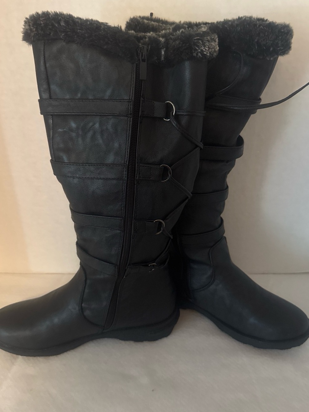 Forever 21 Black Faux-Fur Cuff Tall Winter Boots